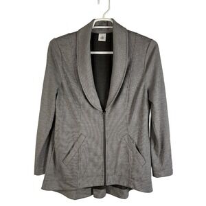 Cabi Women's Blazer Jacket Size L Gray Pinstripe Zip Front Shawl Collar Back Zip